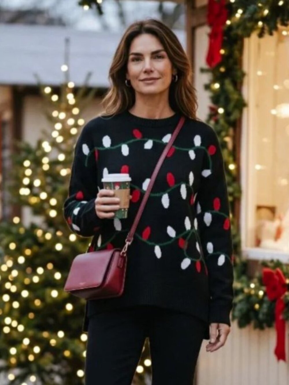 Grace + Karma Holiday Festive Lights Black Sweater - Size M